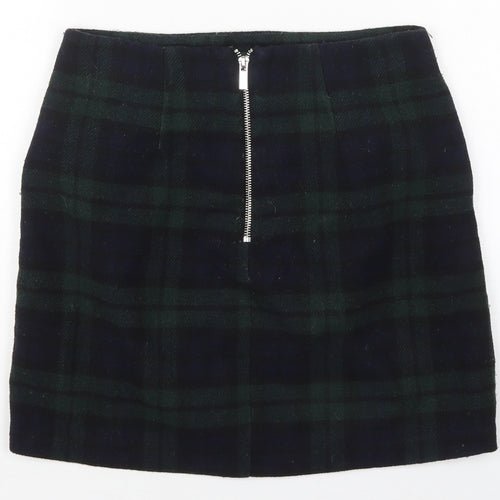 New Look Womens Green Check Polyester Mini Skirt Size 8   Zip
