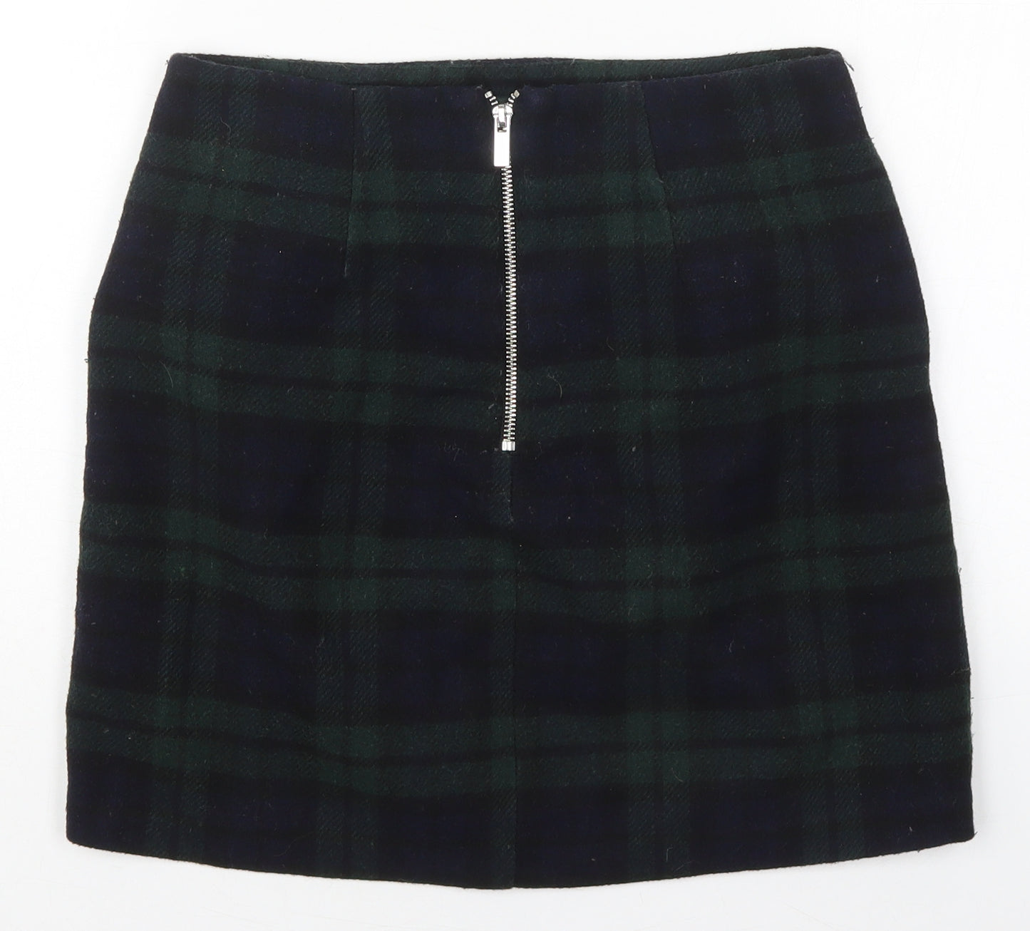 New Look Womens Green Check Polyester Mini Skirt Size 8   Zip