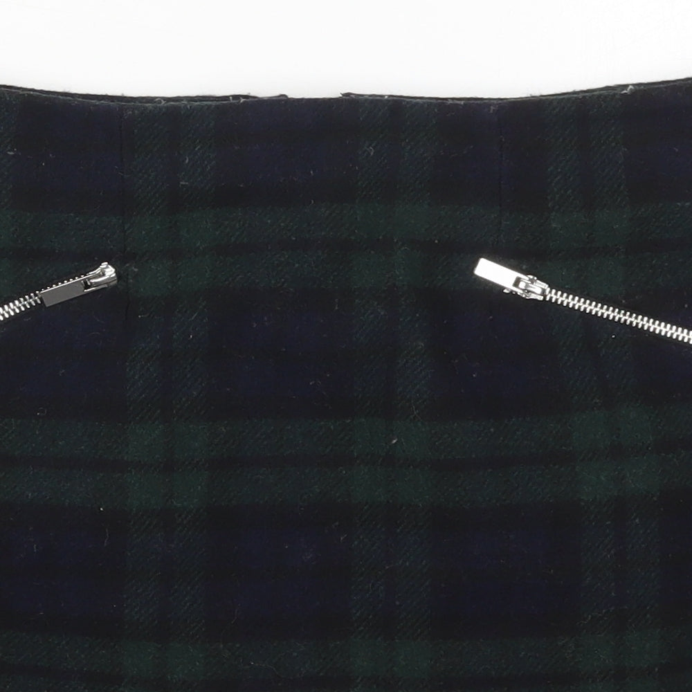 New Look Womens Green Check Polyester Mini Skirt Size 8   Zip