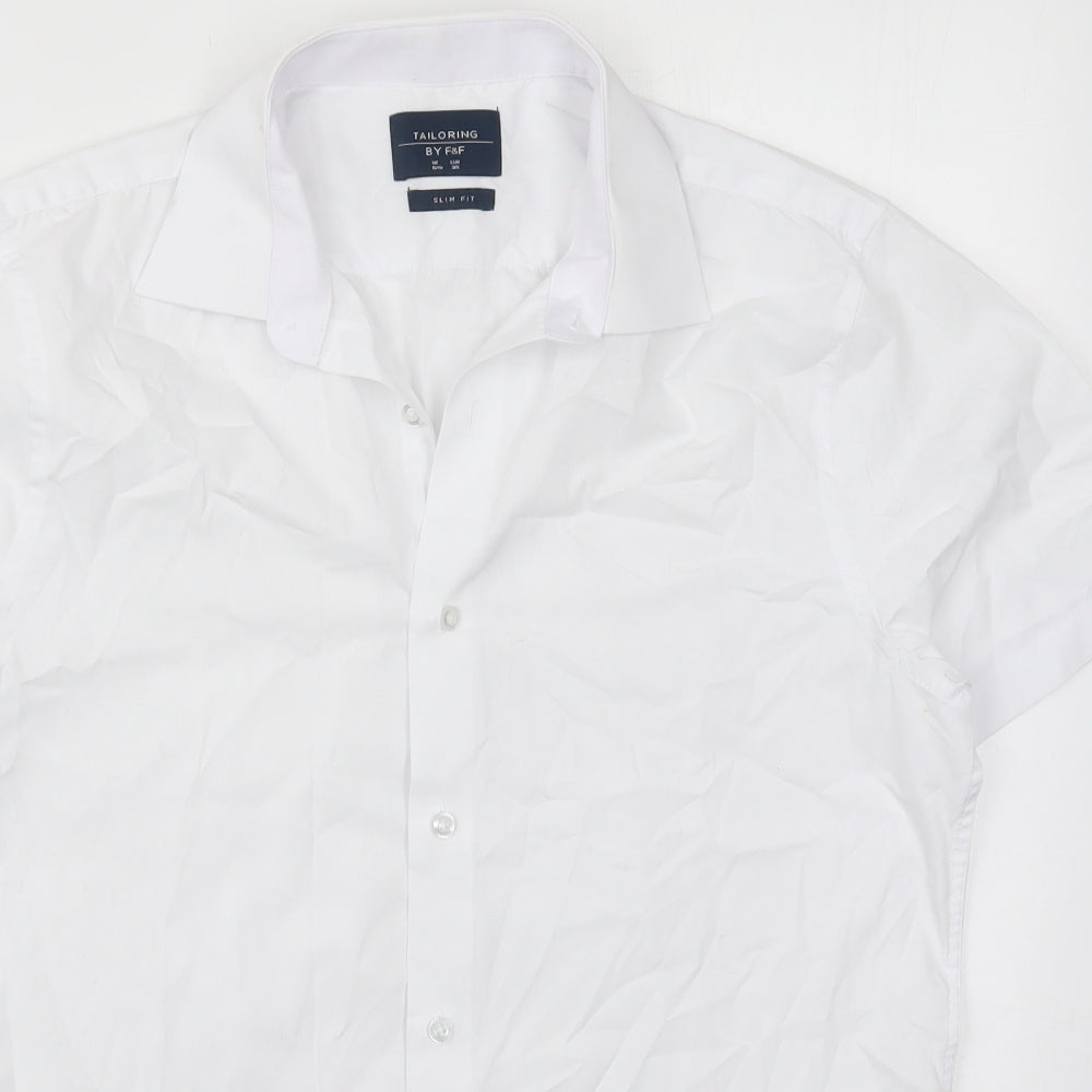 F&F Mens White  Cotton  Dress Shirt Size 15.5 Collared Button