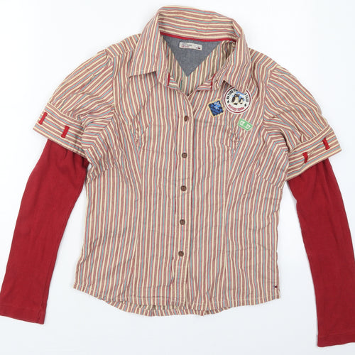 Tommy Hilfiger Womens Red Striped Cotton Basic Button-Up Size S Collared - Beige