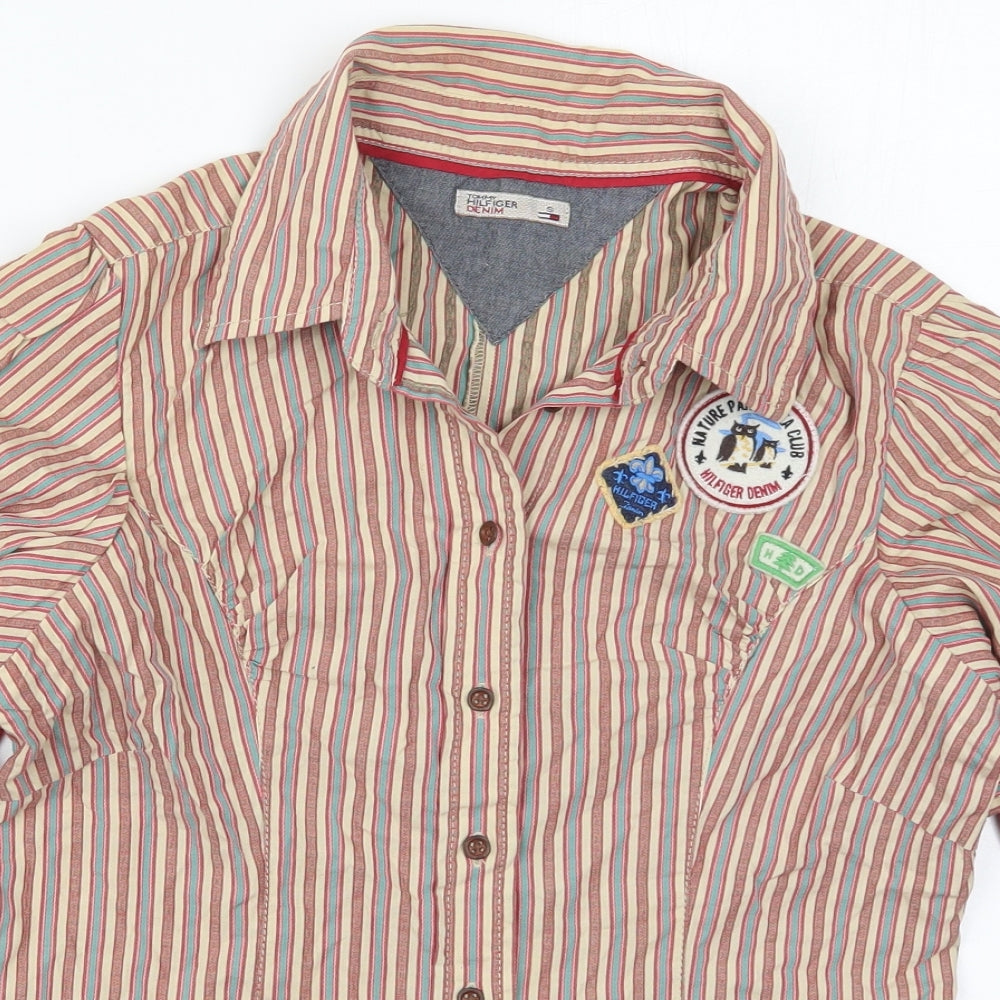 Tommy Hilfiger Womens Red Striped Cotton Basic Button-Up Size S Collared - Beige