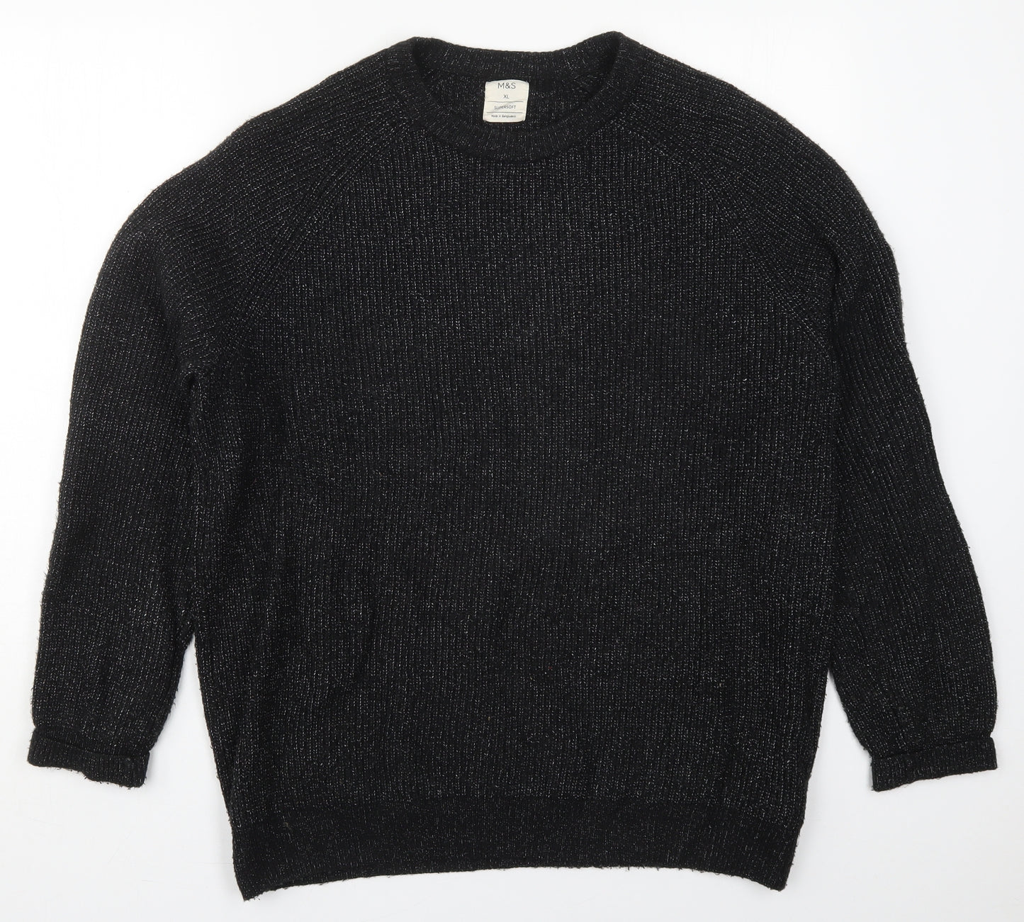 Marks and Spencer Mens Black Round Neck  Nylon Pullover Jumper Size XL