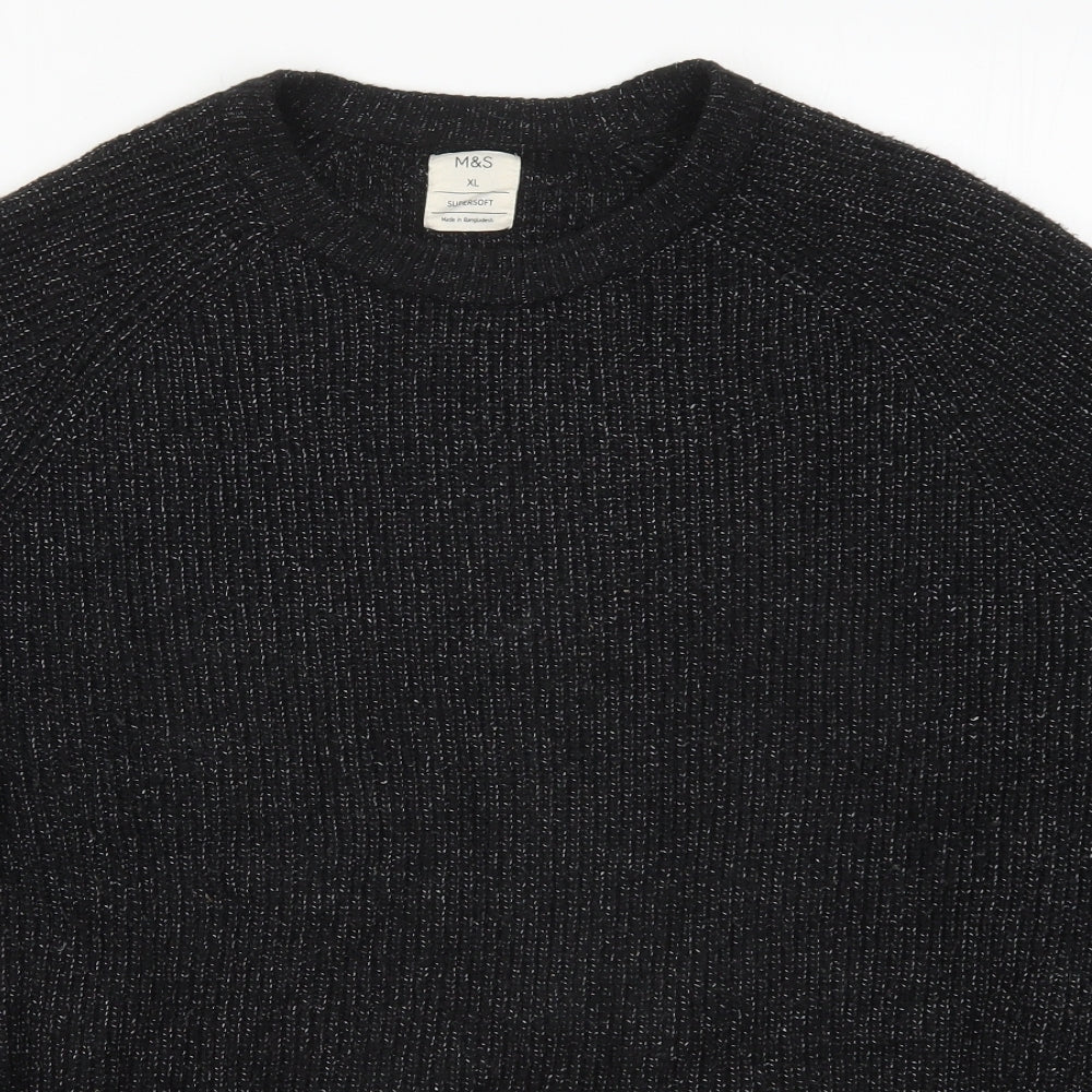 Marks and Spencer Mens Black Round Neck  Nylon Pullover Jumper Size XL