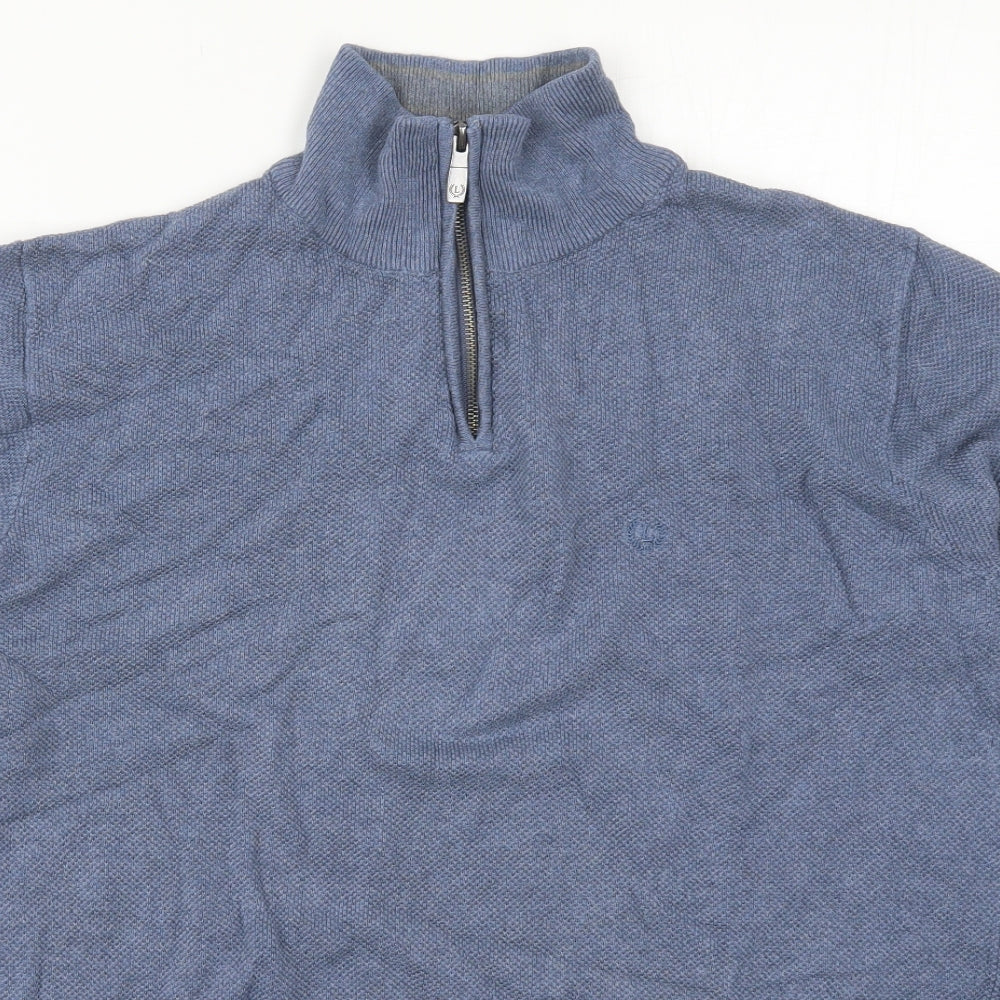Lincoln Mens Blue High Neck  Cotton Pullover Jumper Size XL