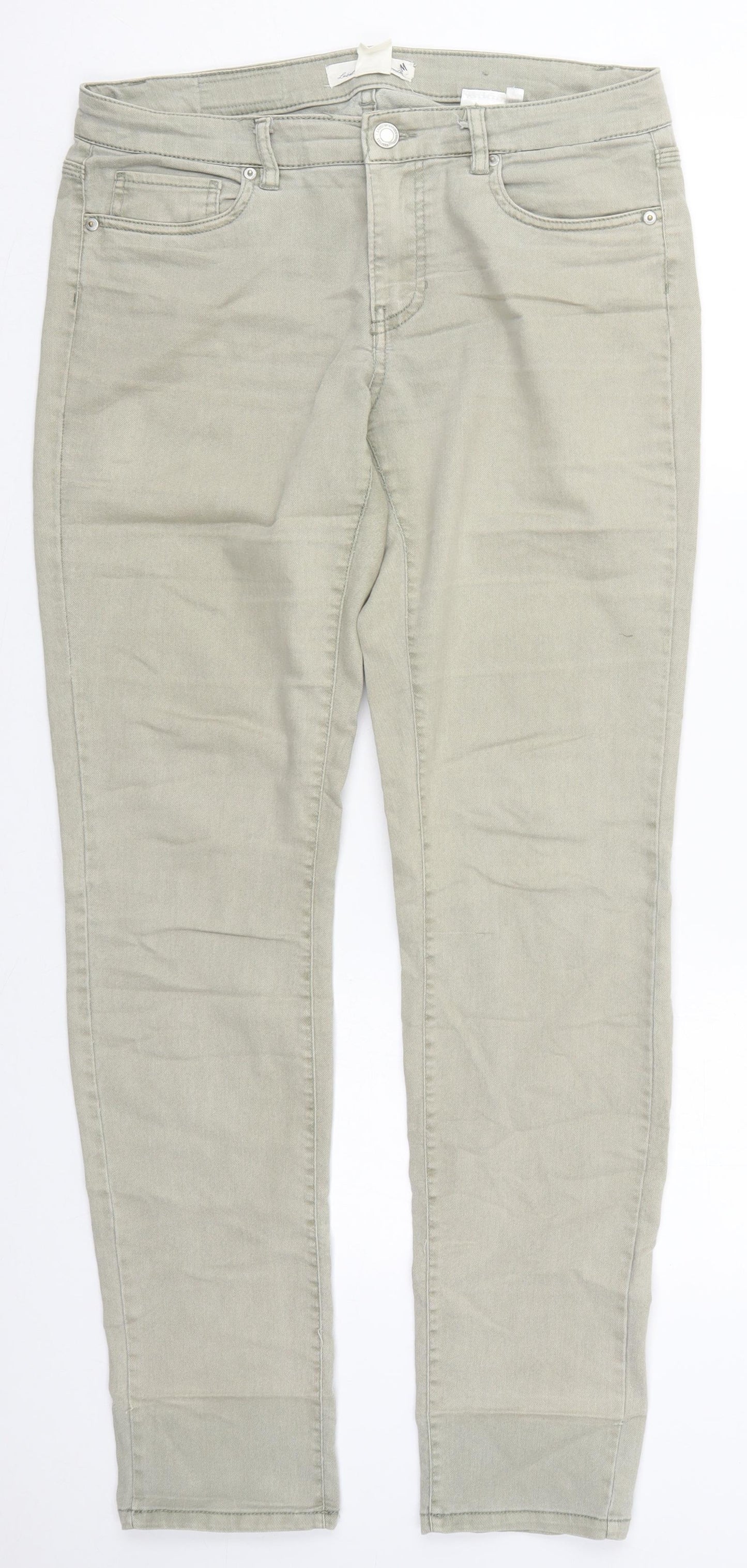 H&M Womens Beige  Cotton Skinny Jeans Size 14 L31 in Regular Button