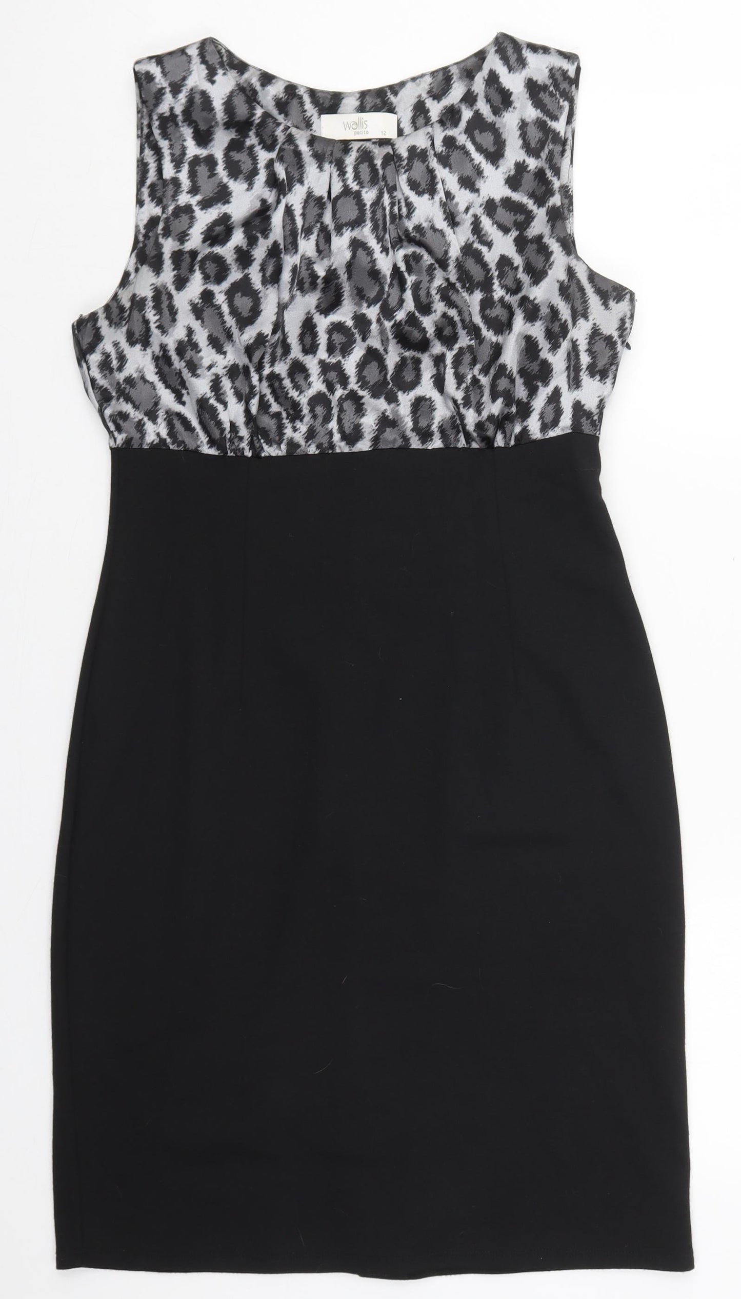 Wallis Womens Black Animal Print Polyester Pencil Dress  Size 14  Round Neck Zip