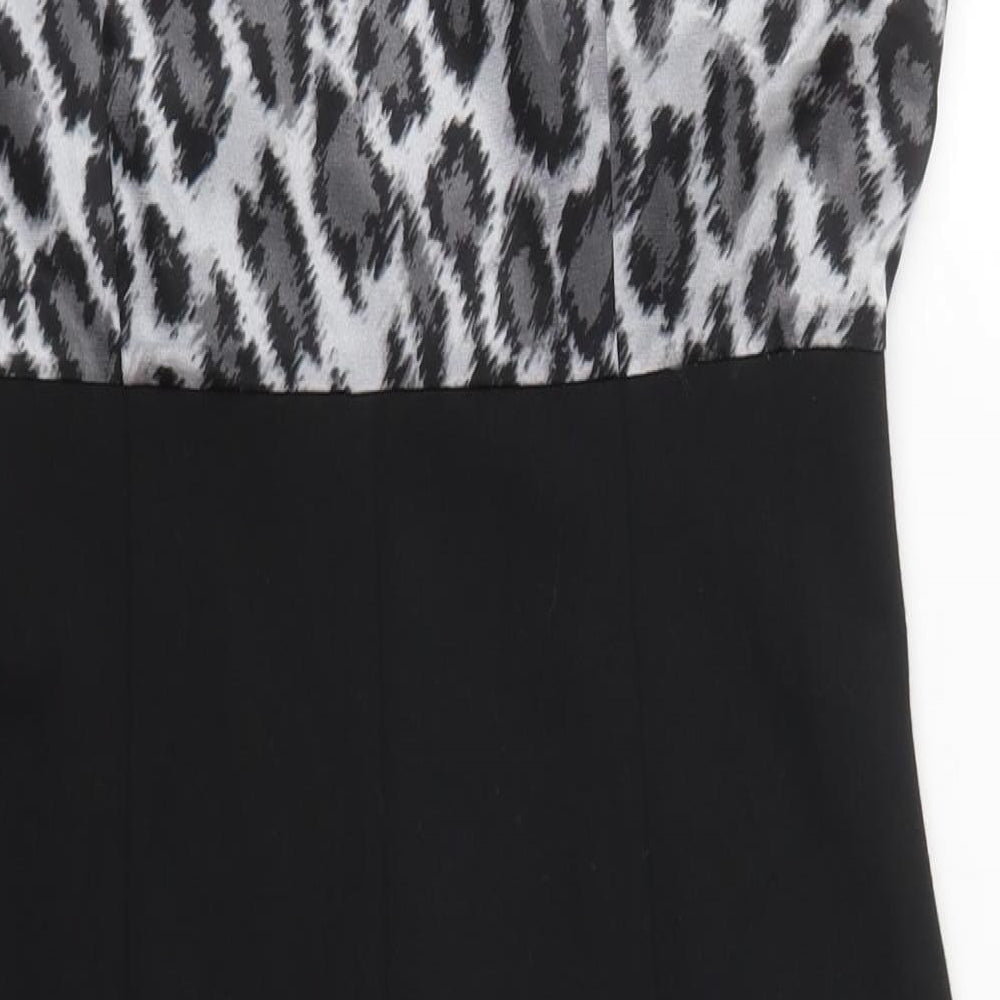 Wallis Womens Black Animal Print Polyester Pencil Dress  Size 14  Round Neck Zip