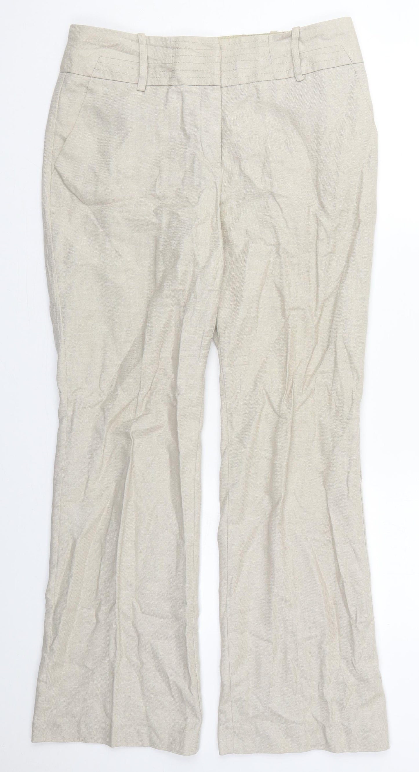 NEXT Womens Beige  Cotton Trousers  Size 10 L29 in Regular Hook & Eye