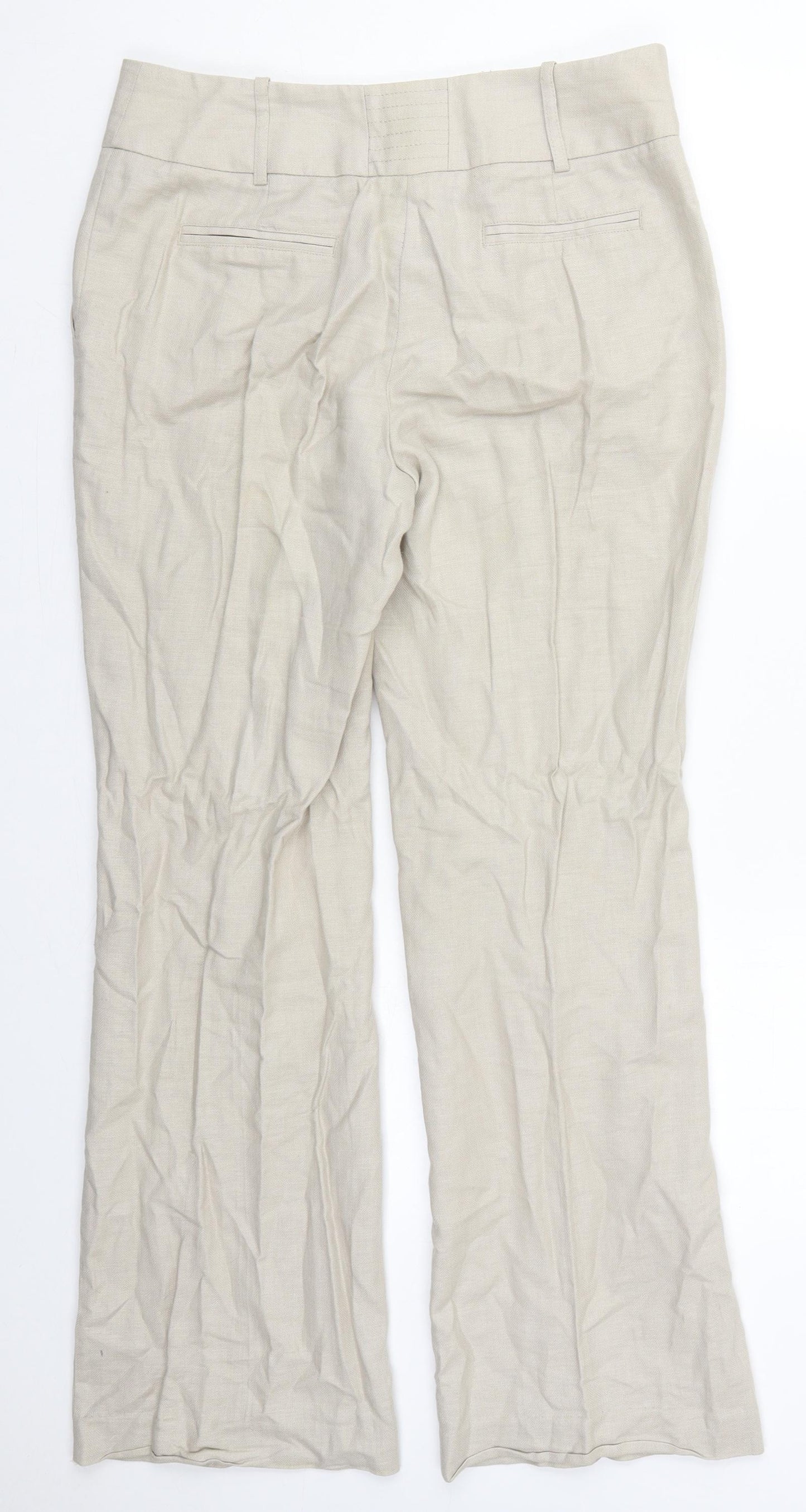 NEXT Womens Beige  Cotton Trousers  Size 10 L29 in Regular Hook & Eye