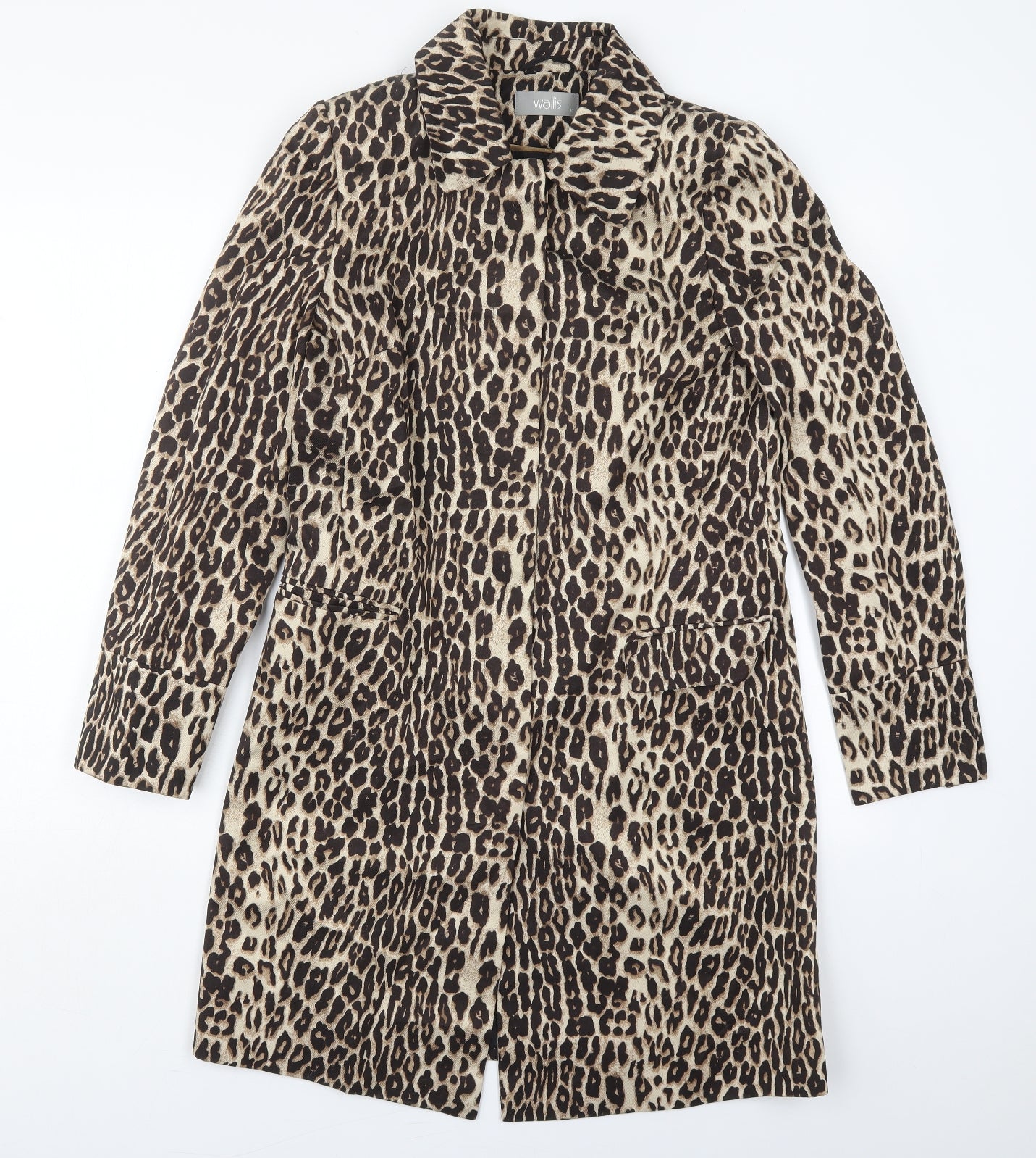 Wallis Womens Beige Animal Print  Overcoat Coat Size 10  Button