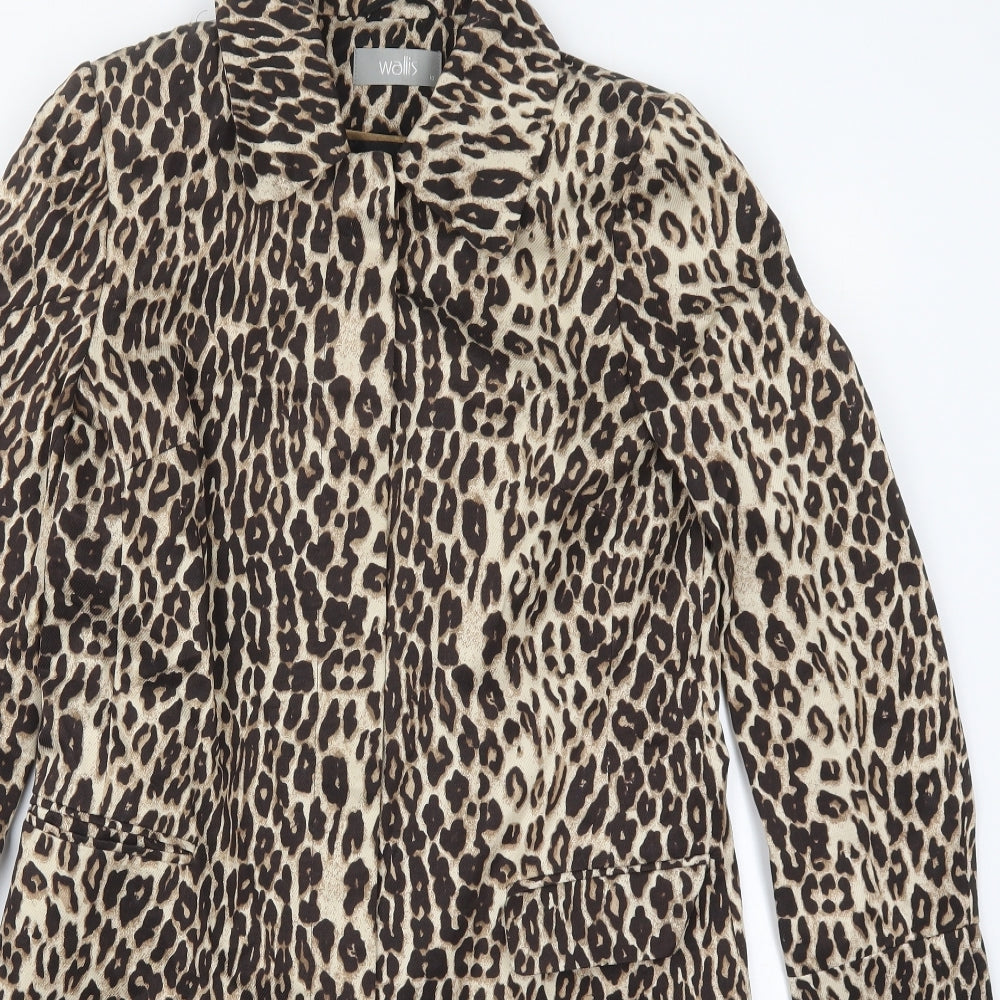Wallis Womens Beige Animal Print  Overcoat Coat Size 10  Button