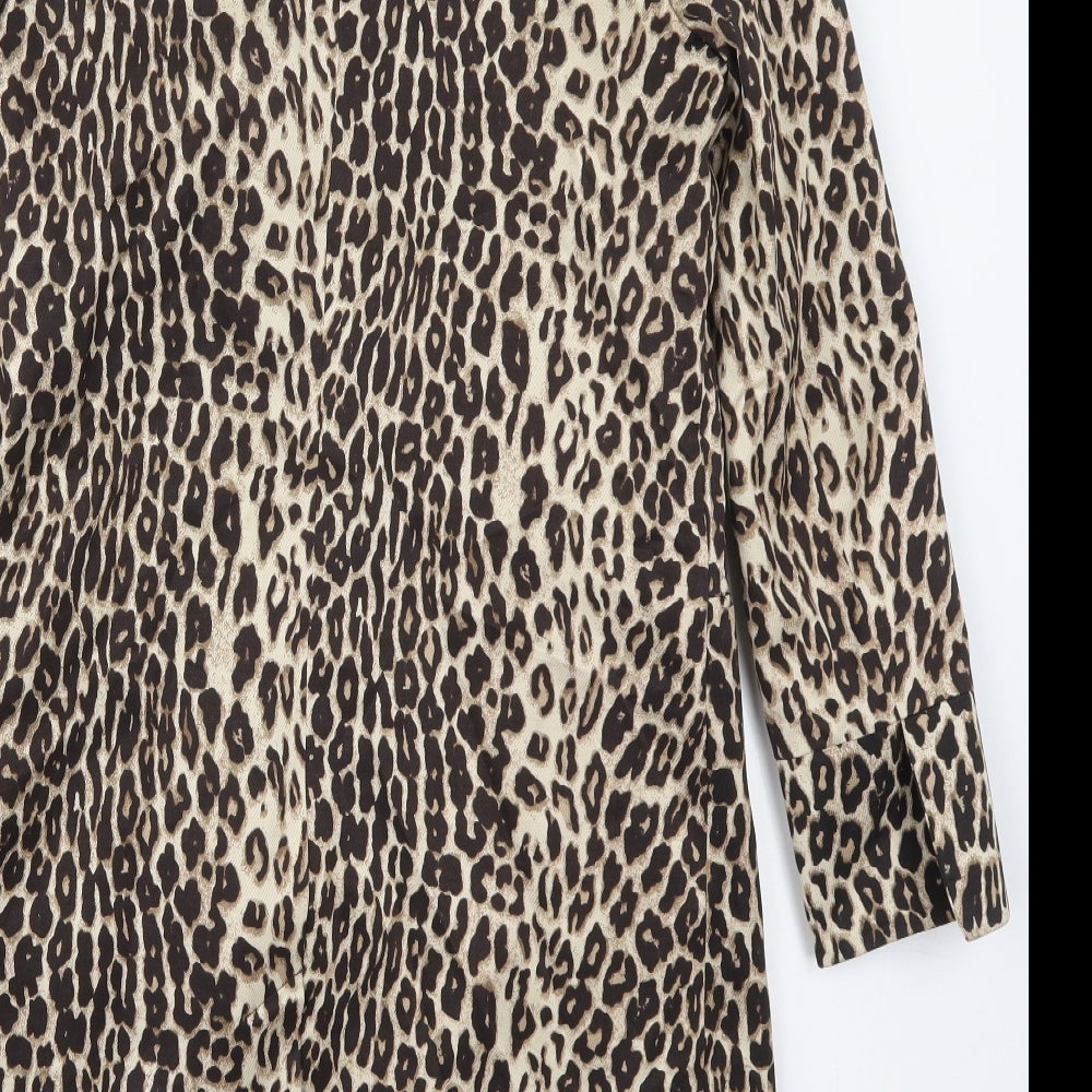 Wallis Womens Beige Animal Print  Overcoat Coat Size 10  Button
