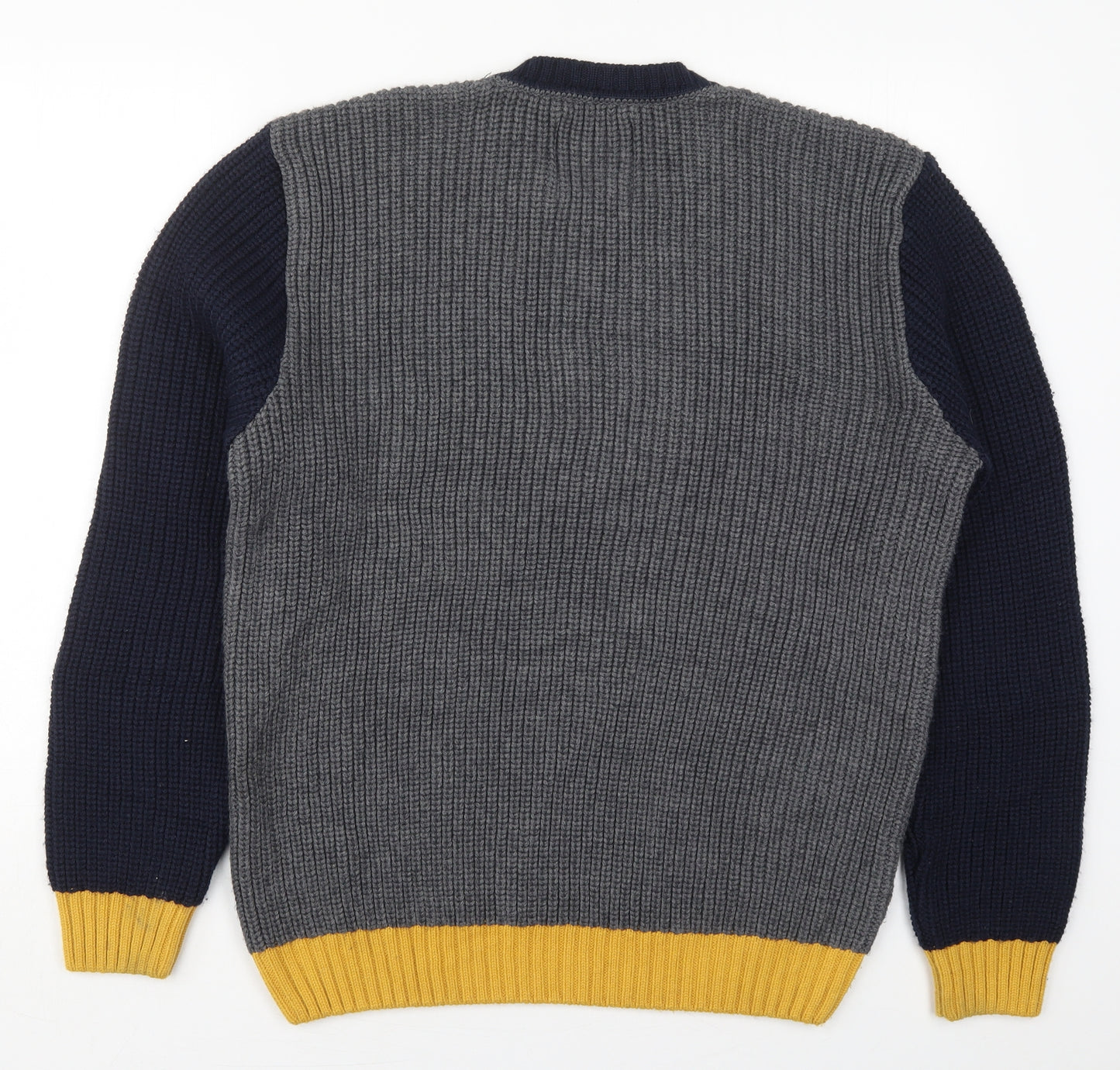 Edwin Mens Grey Round Neck  Wool Pullover Jumper Size L   - Blue and Yellow