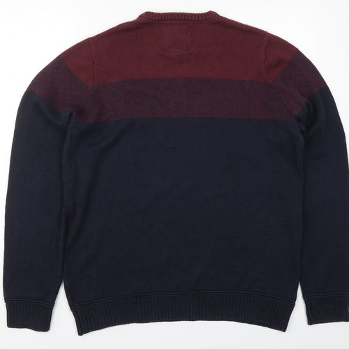 SoulCal&Co Mens Blue Round Neck Striped Acrylic Pullover Jumper Size XL   - Burgundy