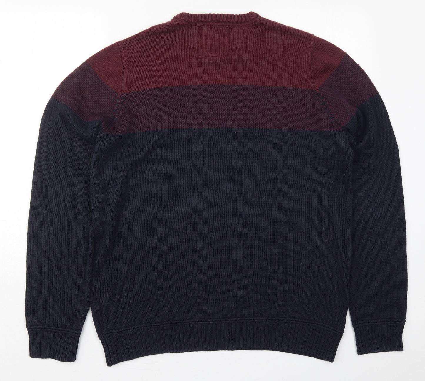 SoulCal&Co Mens Blue Round Neck Striped Acrylic Pullover Jumper Size XL   - Burgundy