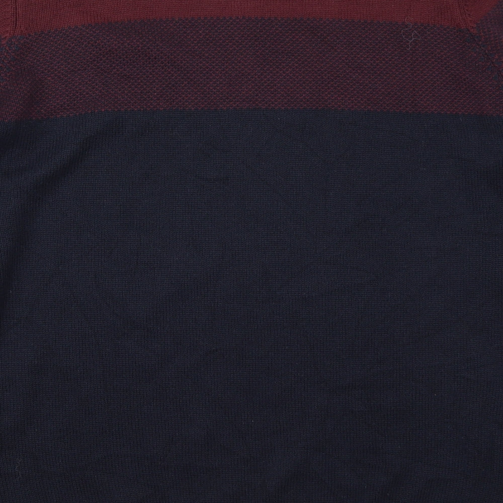 SoulCal&Co Mens Blue Round Neck Striped Acrylic Pullover Jumper Size XL   - Burgundy