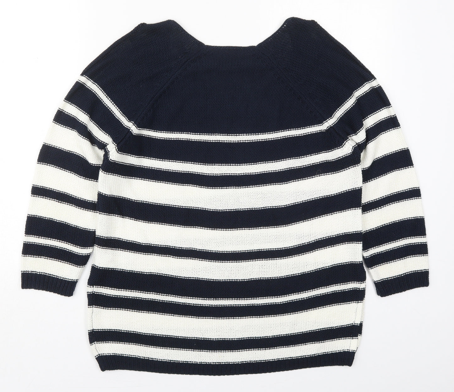 F&F Womens Blue V-Neck Striped Acrylic Pullover Jumper Size 14
