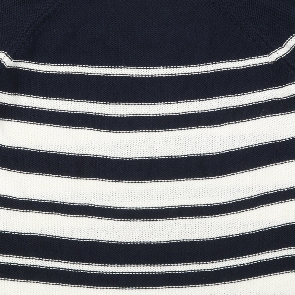 F&F Womens Blue V-Neck Striped Acrylic Pullover Jumper Size 14