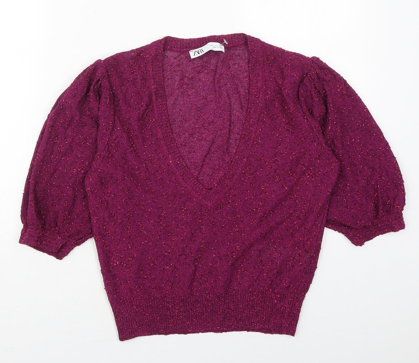 Zara Womens Pink V-Neck  Viscose Pullover Jumper Size L