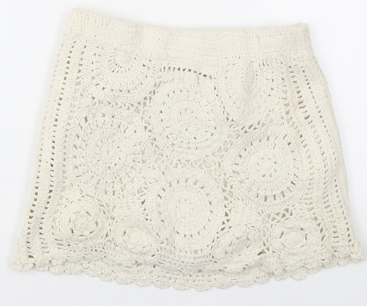 Zara Womens Ivory  Cotton Mini Skirt Size S