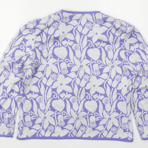 Tricoville Womens Purple V-Neck Floral Acrylic Cardigan Jumper Size 14