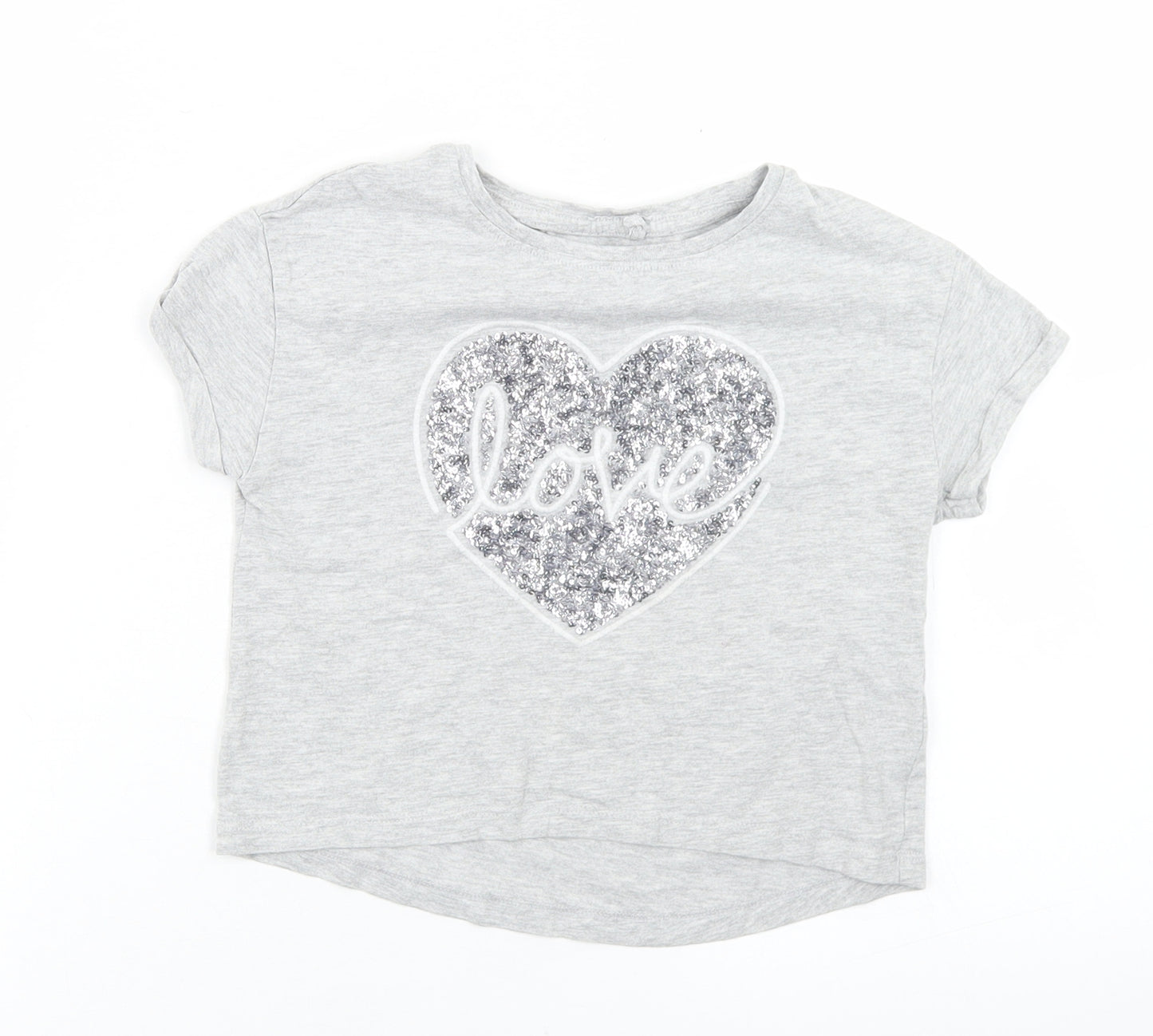 NEXT Girls Grey  Cotton Basic T-Shirt Size 5 Years Crew Neck  - Love