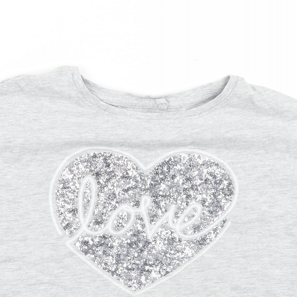 NEXT Girls Grey  Cotton Basic T-Shirt Size 5 Years Crew Neck  - Love