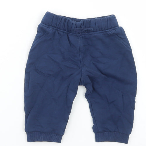 Marks and Spencer Boys Blue  Cotton Jogger Trousers Size 6-9 Months  Drawstring