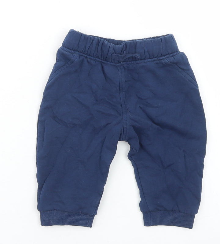 Marks and Spencer Boys Blue Cotton Jogger Trousers Size 6-9 Months Drawstring