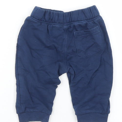 Marks and Spencer Boys Blue  Cotton Jogger Trousers Size 6-9 Months  Drawstring