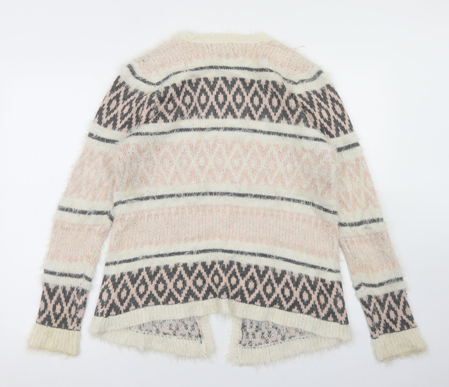 915 Generation Girls Beige Round Neck Fair Isle Acrylic Cardigan Jumper Size 14-15 Years