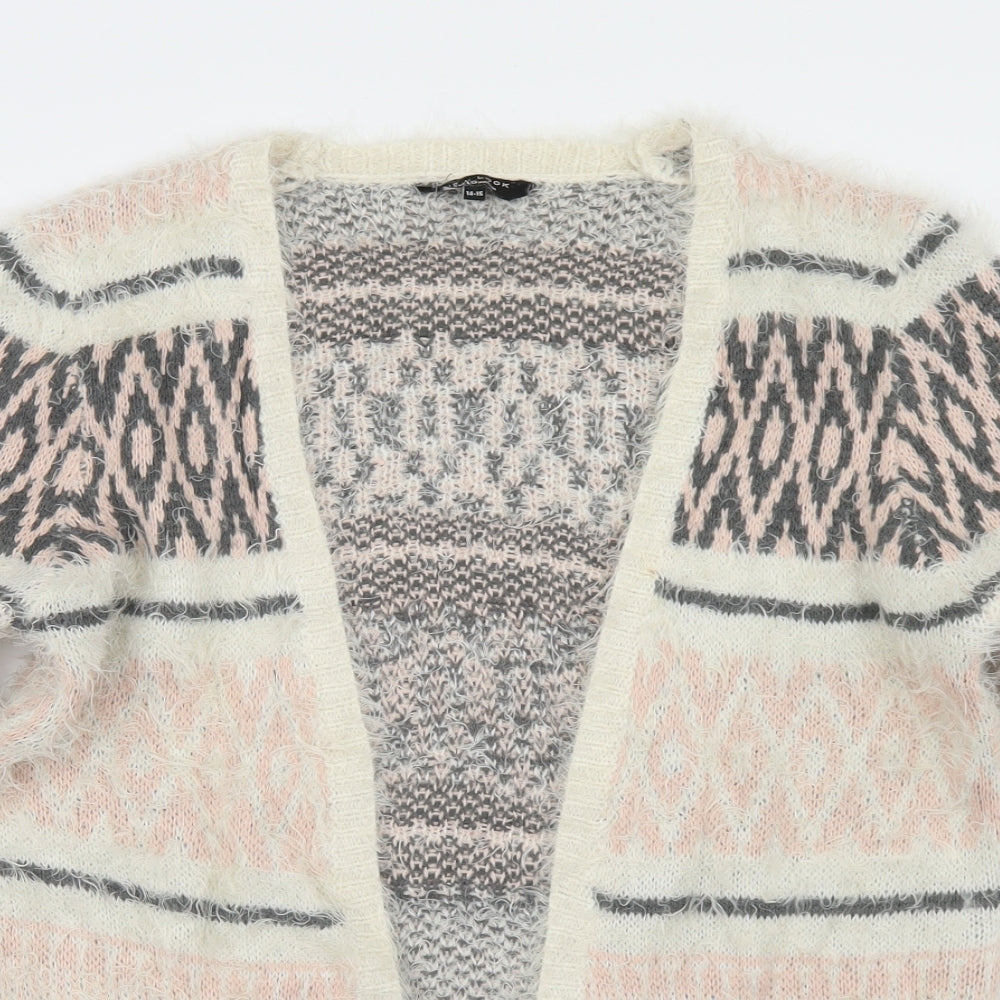 915 Generation Girls Beige Round Neck Fair Isle Acrylic Cardigan Jumper Size 14-15 Years