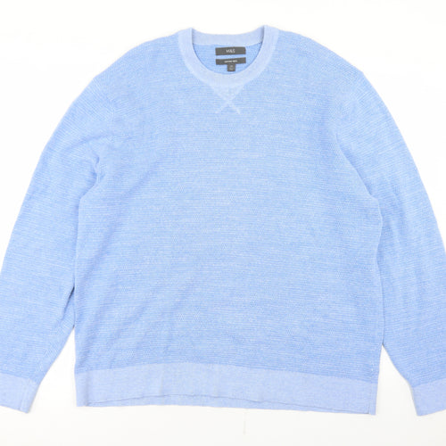 Marks and Spencer Mens Blue Crew Neck  Cotton Pullover Jumper Size 2XL