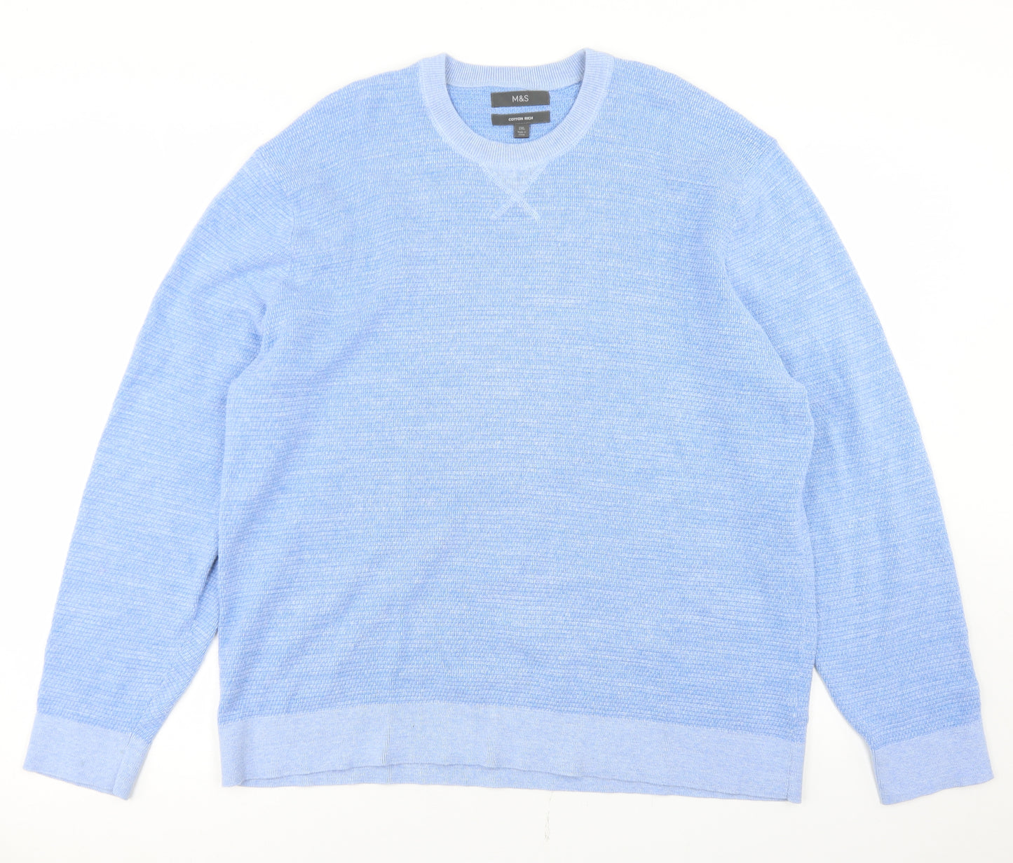 Marks and Spencer Mens Blue Crew Neck  Cotton Pullover Jumper Size 2XL