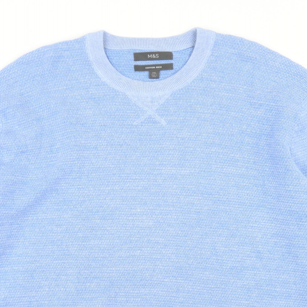 Marks and Spencer Mens Blue Crew Neck  Cotton Pullover Jumper Size 2XL