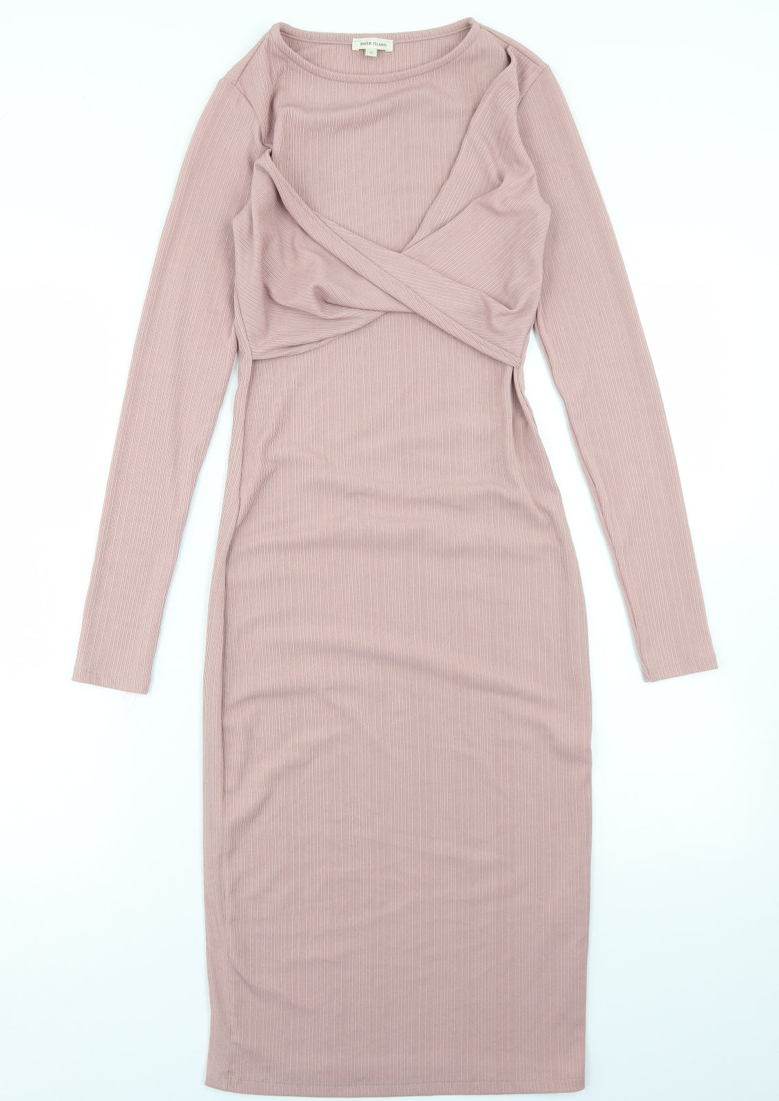 River Island Womens Pink  Polyester Bodycon  Size 6  Crew Neck  - Tie Front