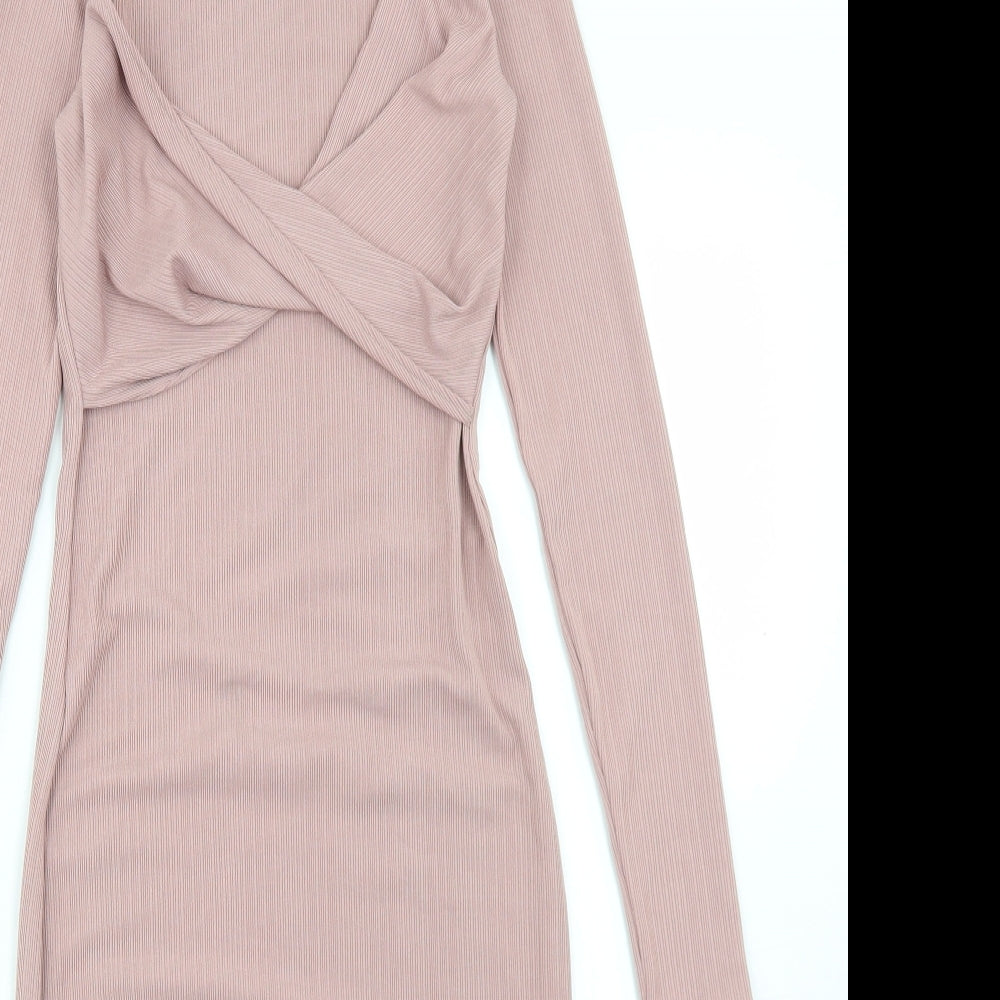 River Island Womens Pink  Polyester Bodycon  Size 6  Crew Neck  - Tie Front