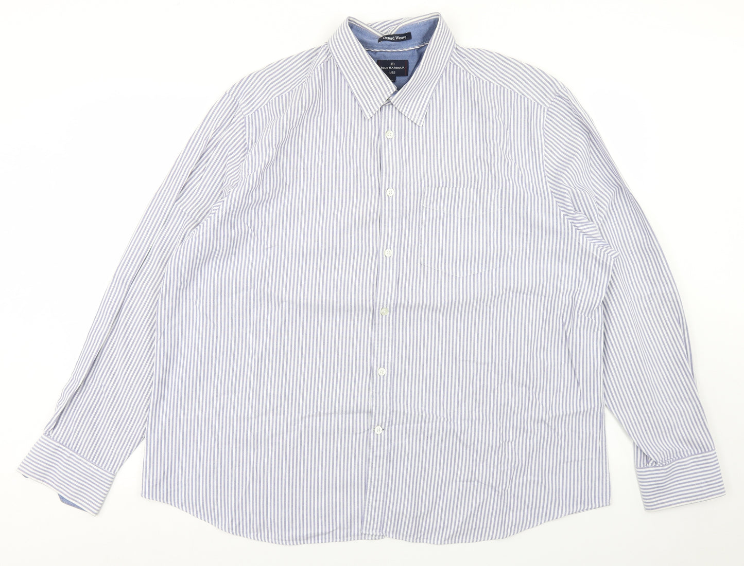 Blue Harbour Mens Blue Striped Cotton  Button-Up Size 2XL Collared Button - Oxford Weave