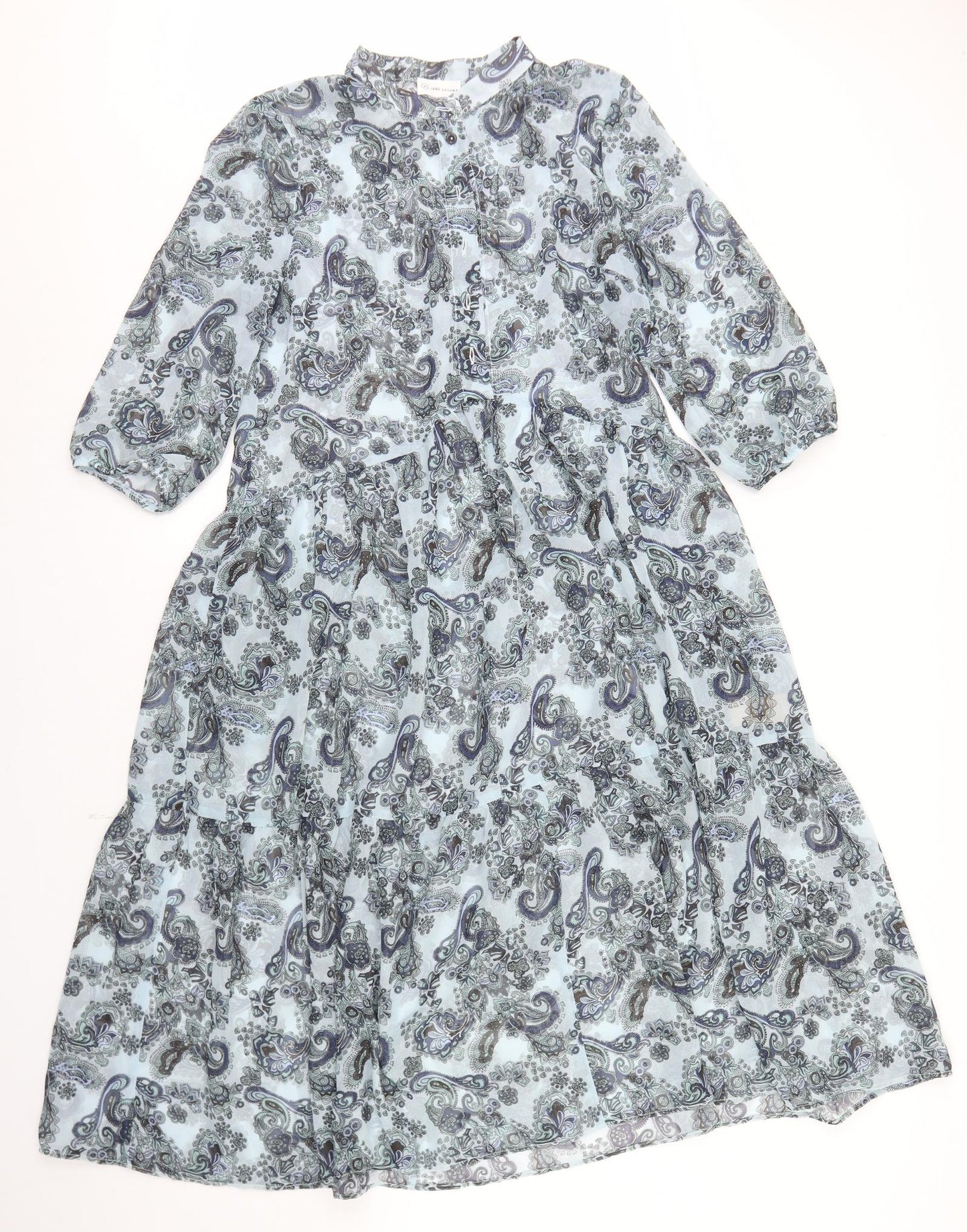 Jane Lushka Womens Blue Paisley Viscose Fit & Flare  Size M  Round Neck Button - Smock Dress