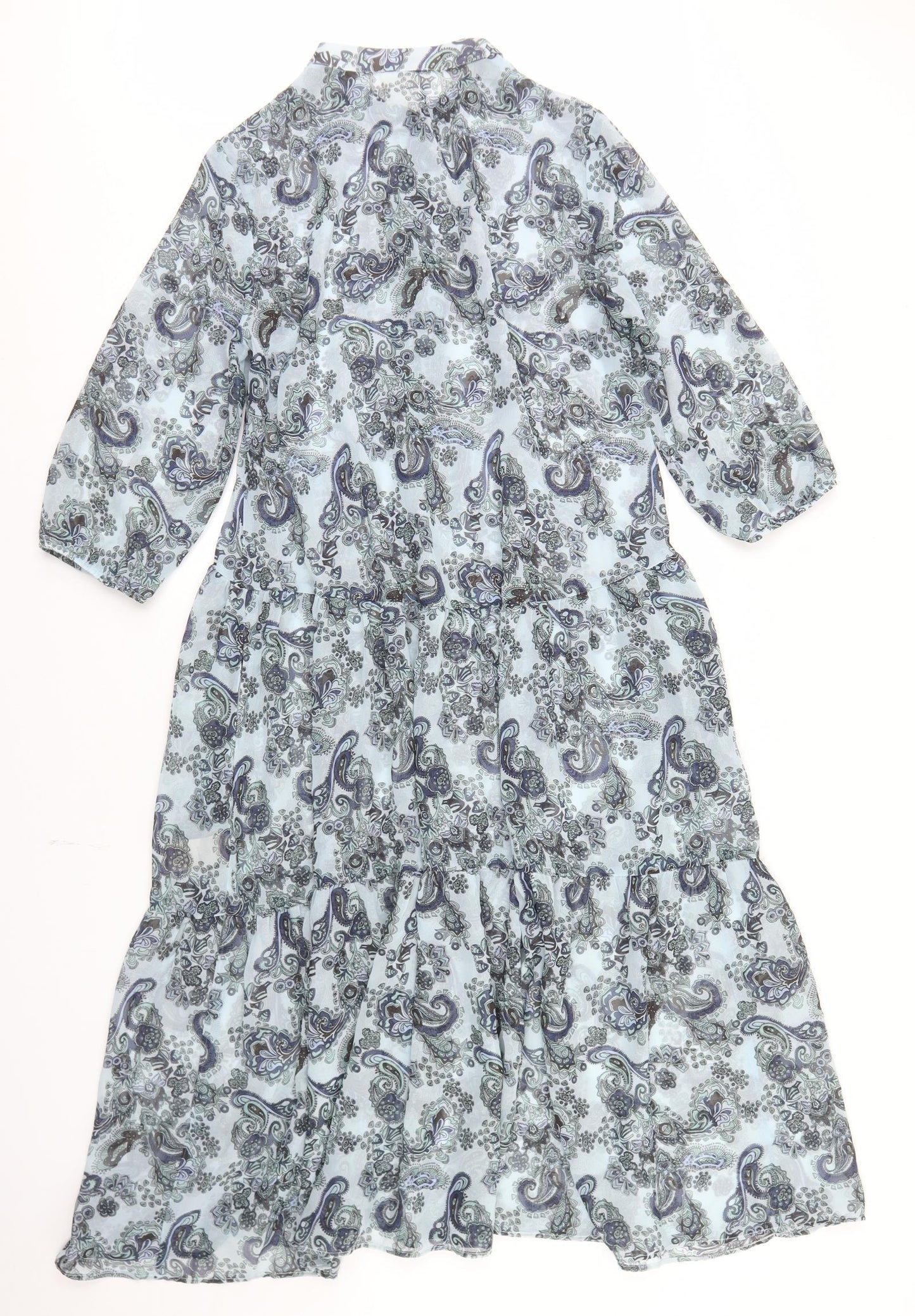 Jane Lushka Womens Blue Paisley Viscose Fit & Flare  Size M  Round Neck Button - Smock Dress