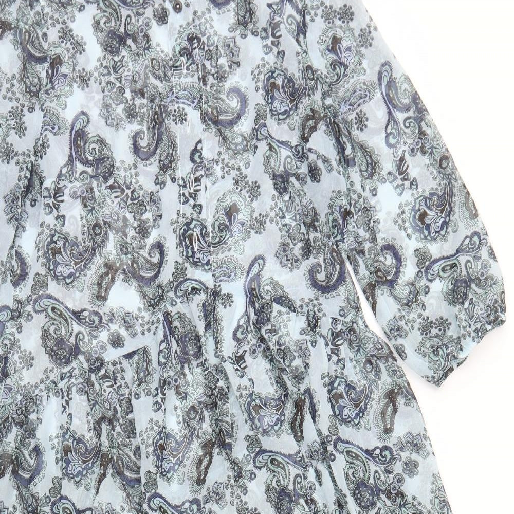 Jane Lushka Womens Blue Paisley Viscose Fit & Flare  Size M  Round Neck Button - Smock Dress