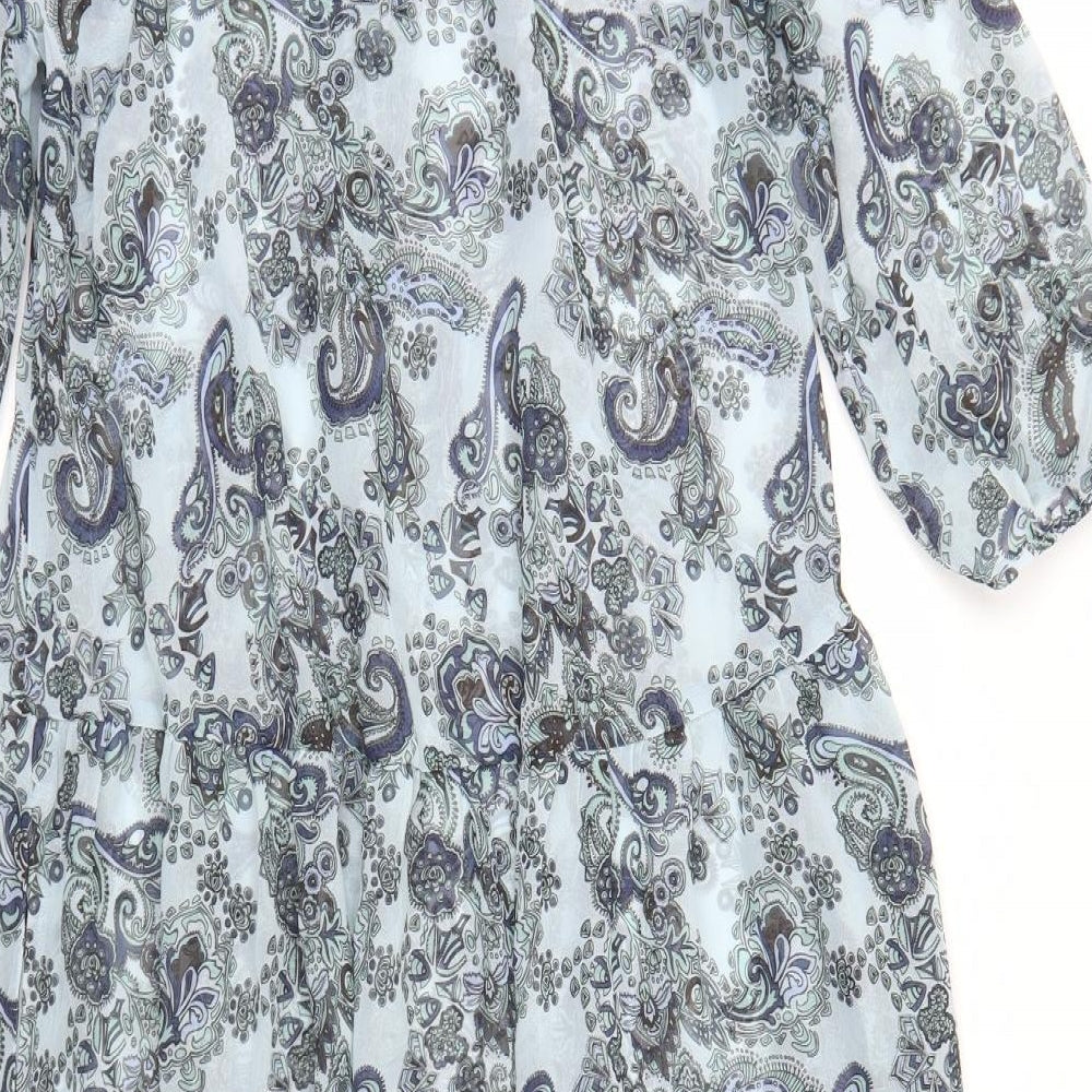 Jane Lushka Womens Blue Paisley Viscose Fit & Flare  Size M  Round Neck Button - Smock Dress