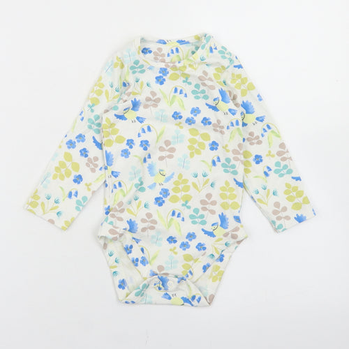 Marks and Spencer Girls White Floral Cotton Babygrow One-Piece Size 12-18 Months  Snap