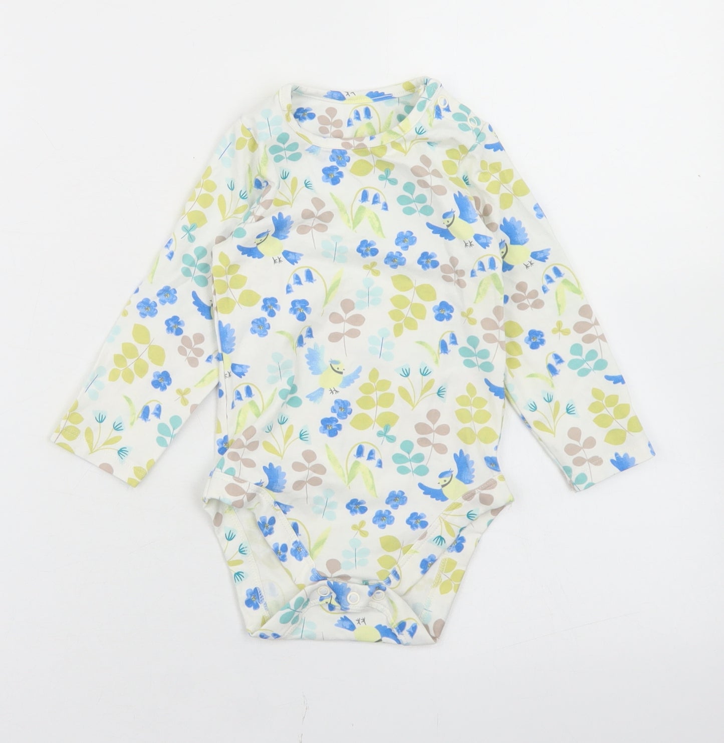 Marks and Spencer Girls White Floral Cotton Babygrow One-Piece Size 12-18 Months  Snap