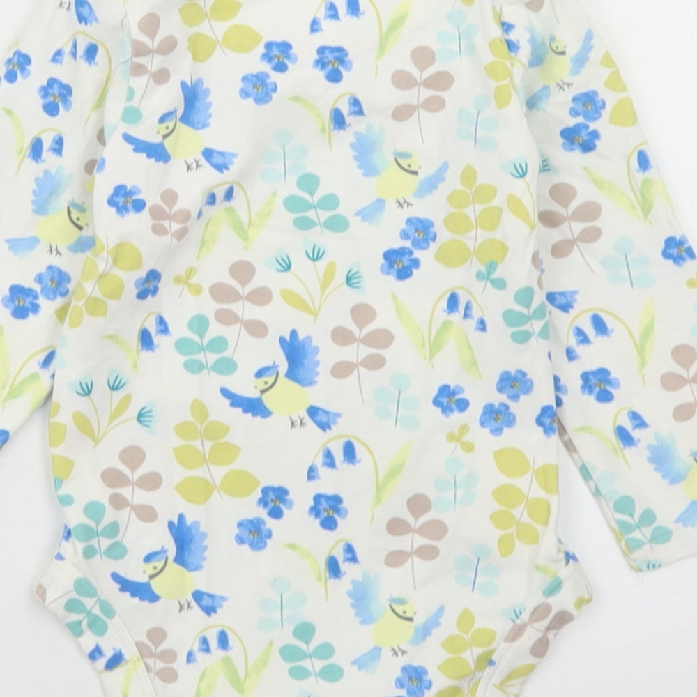 Marks and Spencer Girls White Floral Cotton Babygrow One-Piece Size 12-18 Months  Snap