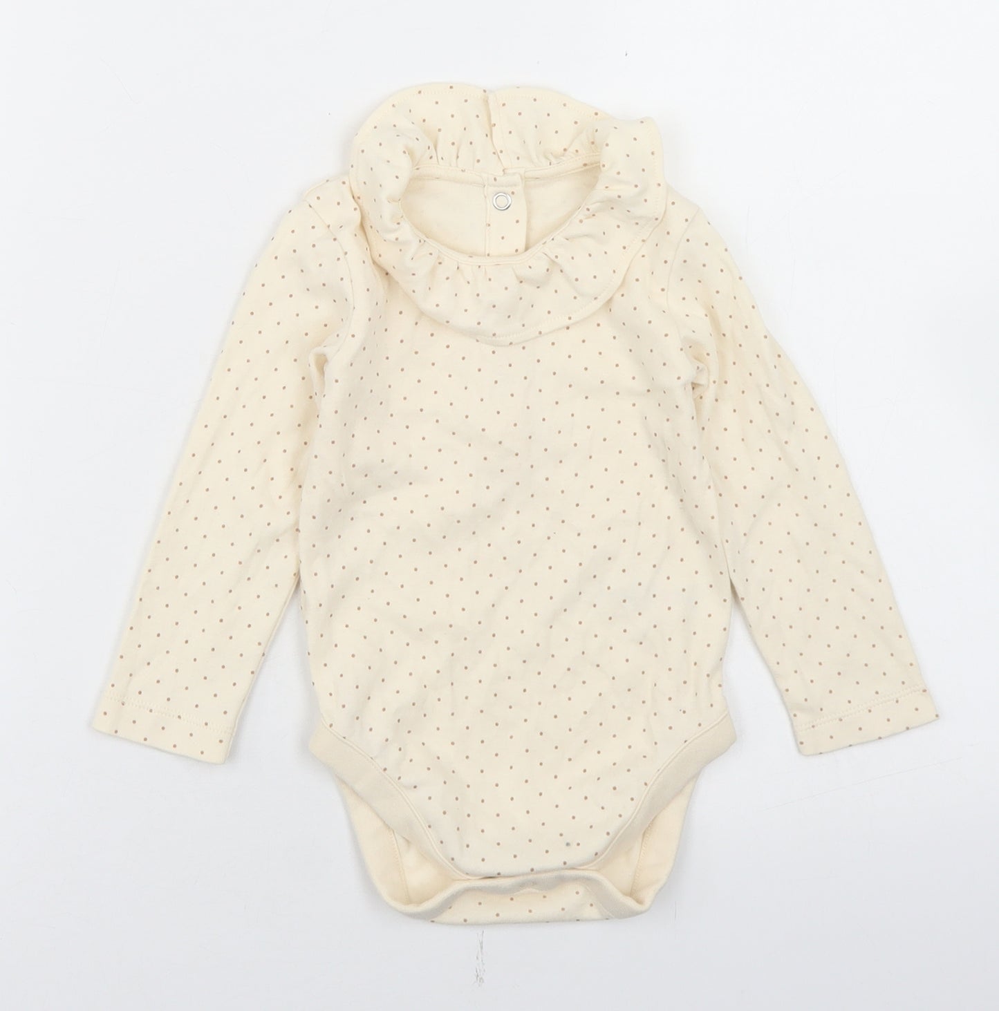 George Girls Beige Polka Dot Cotton Babygrow One-Piece Size 12-18 Months  Snap - Ruffle Collar