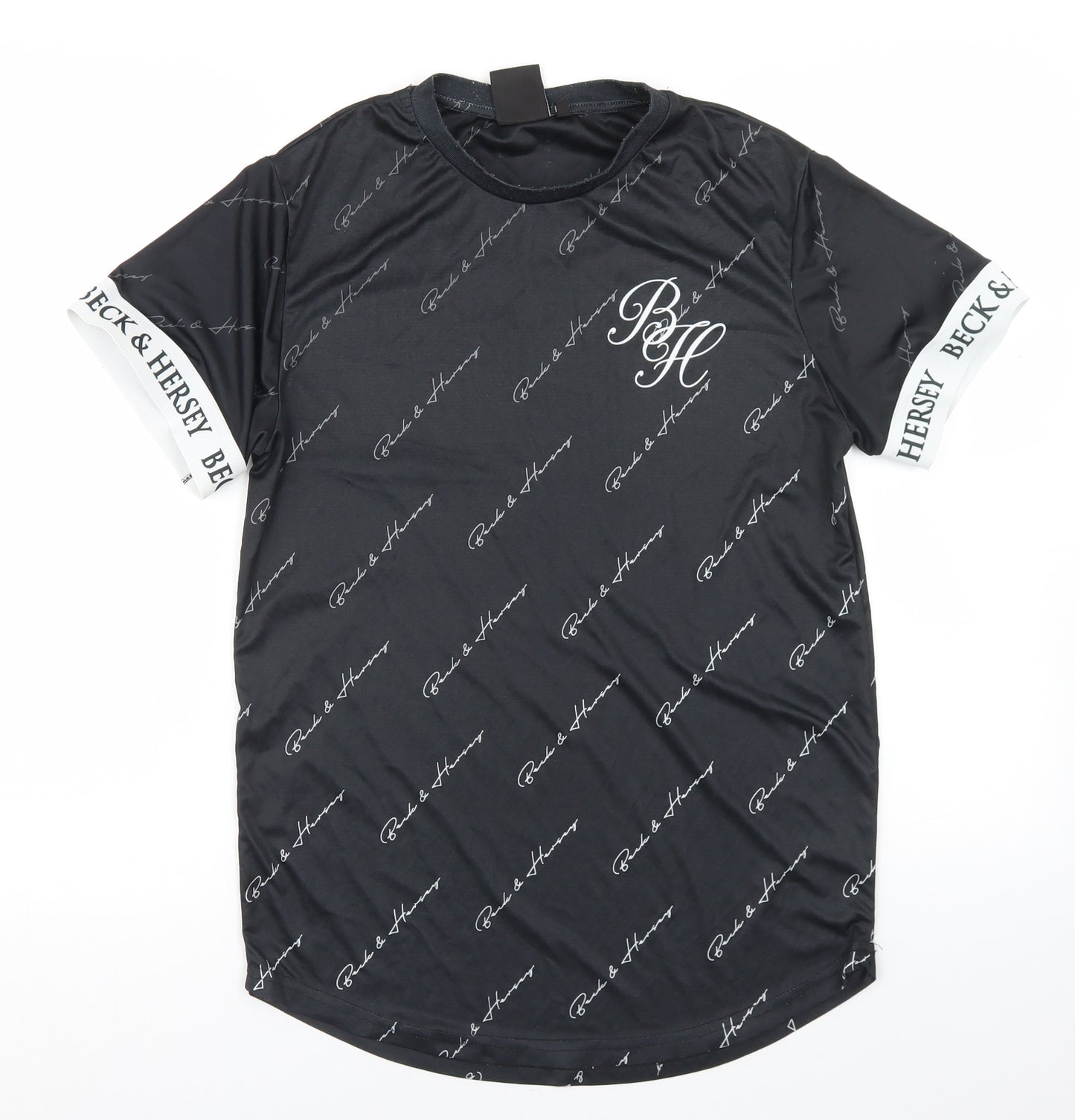 Beck & Hersey Mens Black Geometric Polyester  T-Shirt Size M Crew Neck