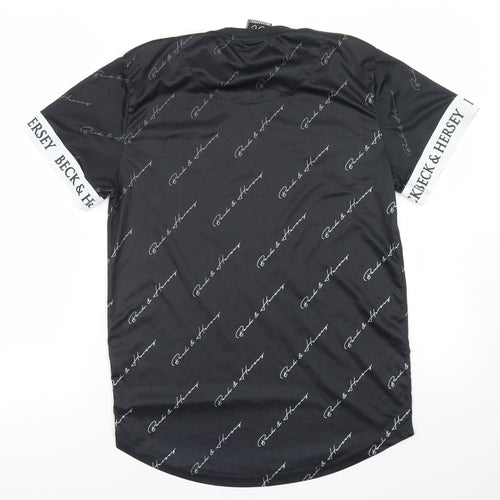 Beck & Hersey Mens Black Geometric Polyester  T-Shirt Size M Crew Neck