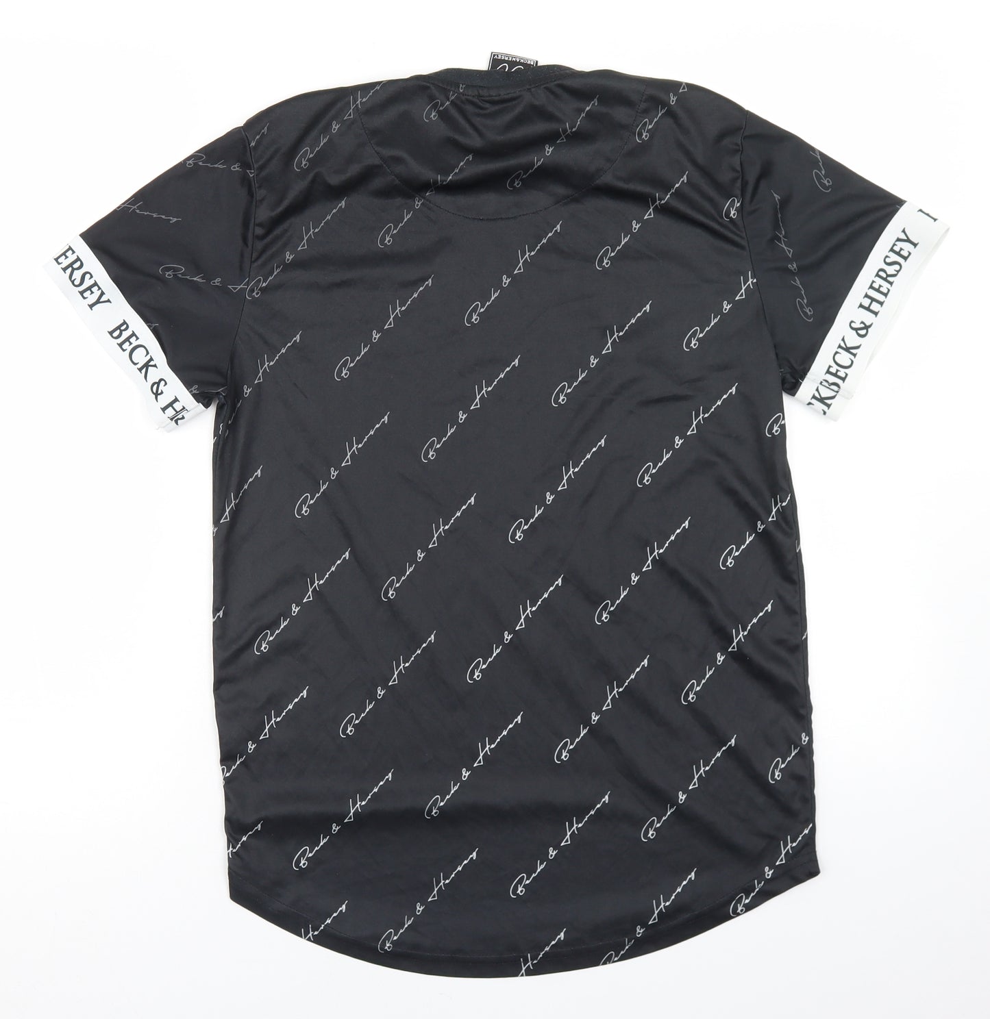 Beck & Hersey Mens Black Geometric Polyester  T-Shirt Size M Crew Neck